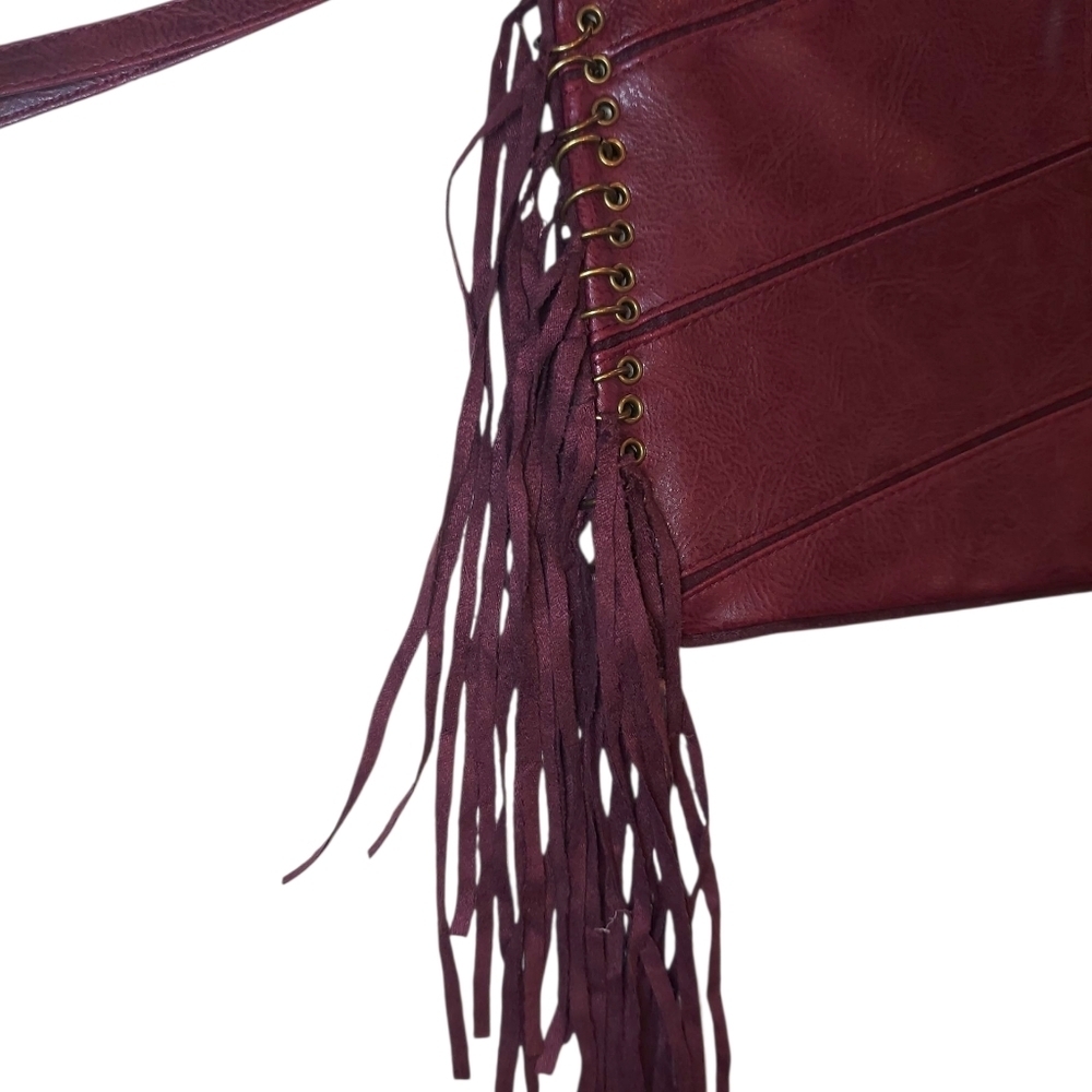 Mossimo Burgandy Faux Leather Clutch Wristlet With Fringe - Picture 4 of 7